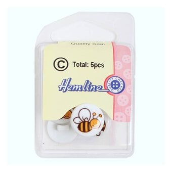 Hemline White Novelty Bee Button 5 Pack