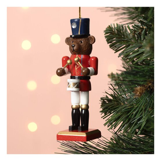 Hanging Wooden Bear Nutcracker Decoration 13cm image number 1