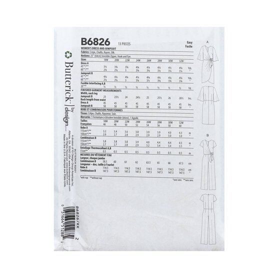 Butterick Women's Dress and Jumpsuit Sewing Pattern B6826 (RR 18W-24W) image number 2