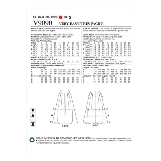 Vogue Women’s Skirt Sewing Pattern V9090 (10-18) image number 2