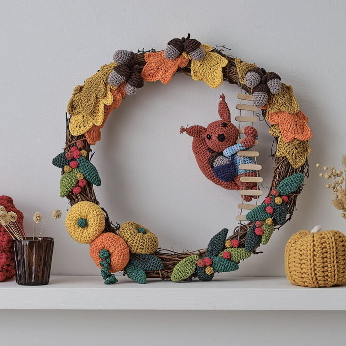 How to Crochet an Autumn Squirrel Wreath image number 1
