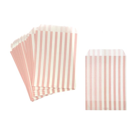 Pink and White Striped Treat Bags 50 Pack image number 1