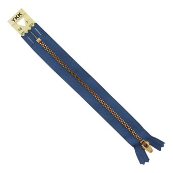 YKK Mid Blue Brass Jeans Zip 18cm