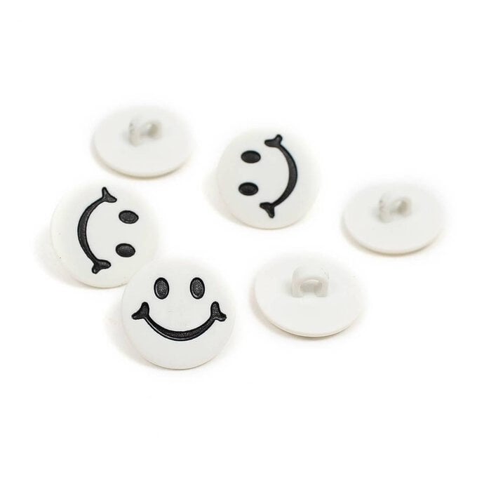 Hemline White Novelty Smiling Face Button 6 Pack image number 1