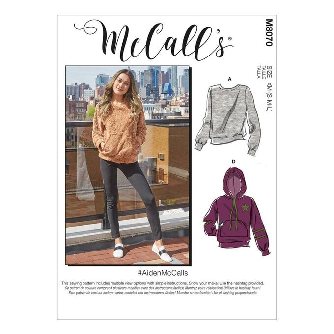McCall’s Hoodie and Sweatshirt Sewing Pattern S-L M8070 image number 1