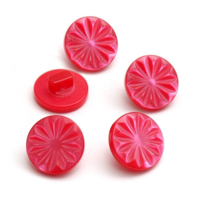 Hemline Red Round Shanked Buttons 15mm 5 Pack image number 1