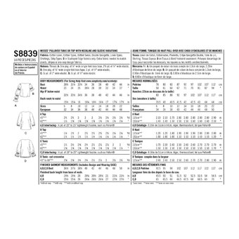 Simplicity Women's Tops Sewing Pattern S8839 (H5 6-14)