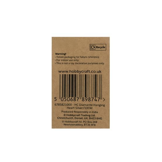 Silver Diamante Hanging Heart 10cm image number 6