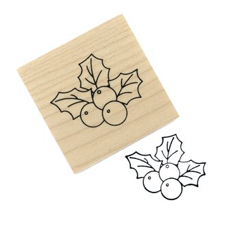 Holly Wooden Stamp 3.8cm x 3.8cm