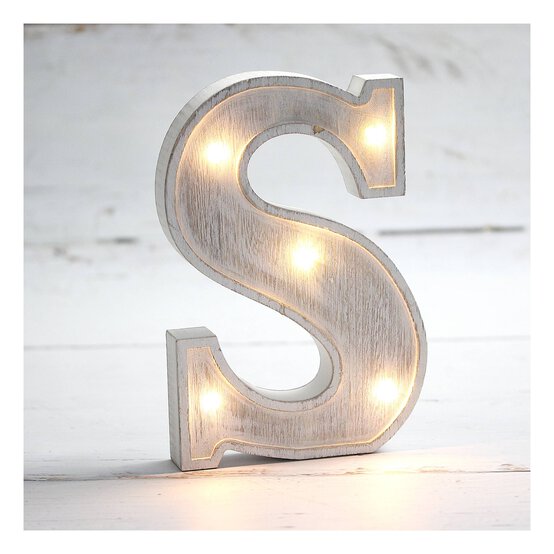 White-Washed Wooden LED Letter S 21cm image number 1