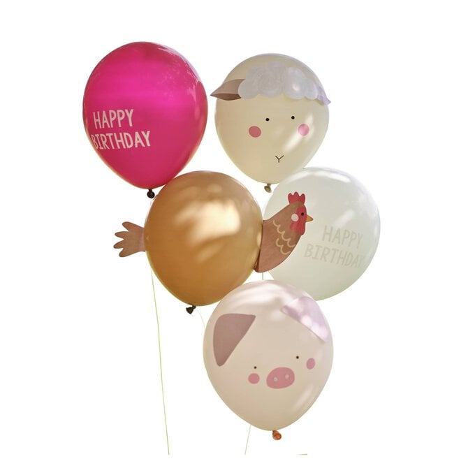 Ginger Ray Farm Animals Birthday Balloons 5 Pack image number 1