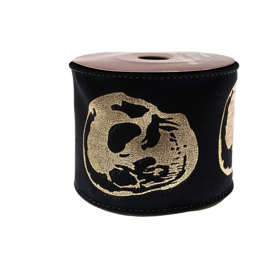 Gold Skull Wire Edge Printed Ribbon 63mm x 3m image number 5
