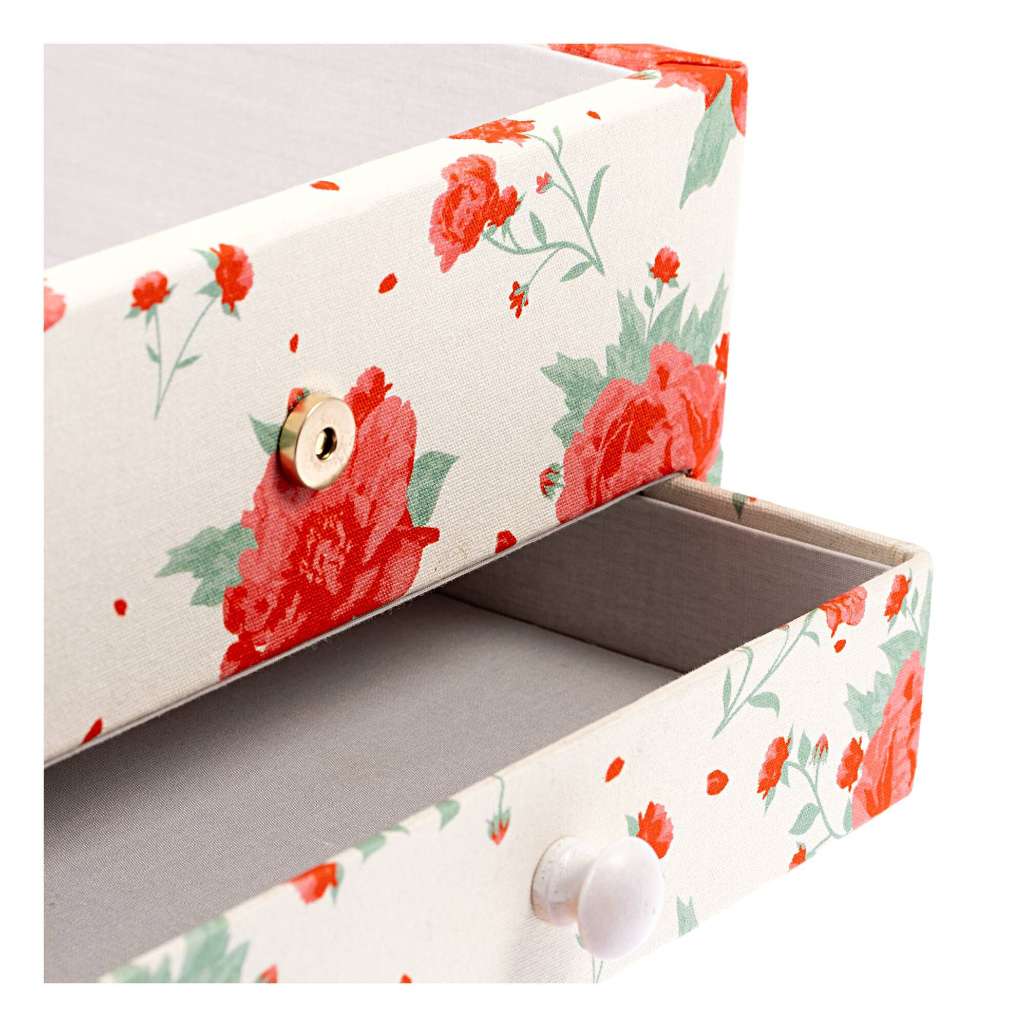 Large Vintage Floral Sewing Box with Drawer Hobbycraft