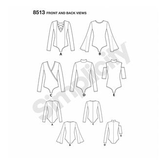 Simplicity Knit Bodysuit Sewing Pattern 8513 (XS-XL)