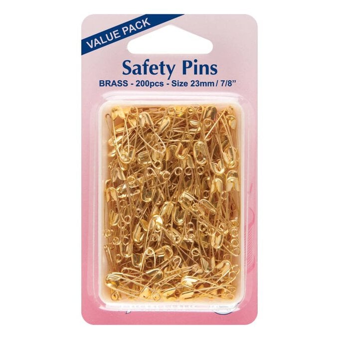 Hemline Brass Safety Pins 200 Pack image number 1
