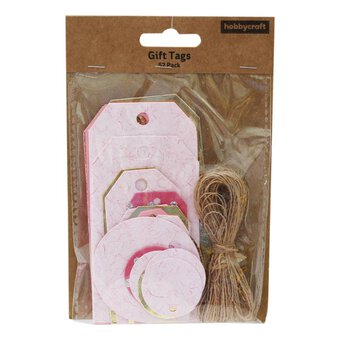 Pink Mix Tags with Jute Yarn 52 Pack