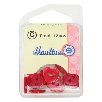 Hemline Red Basic Hearts Button 12 Pack