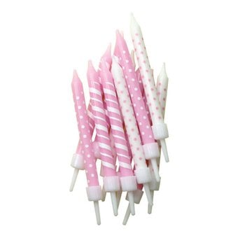 Light Pink Dot and Stripe Candles 12 Pack