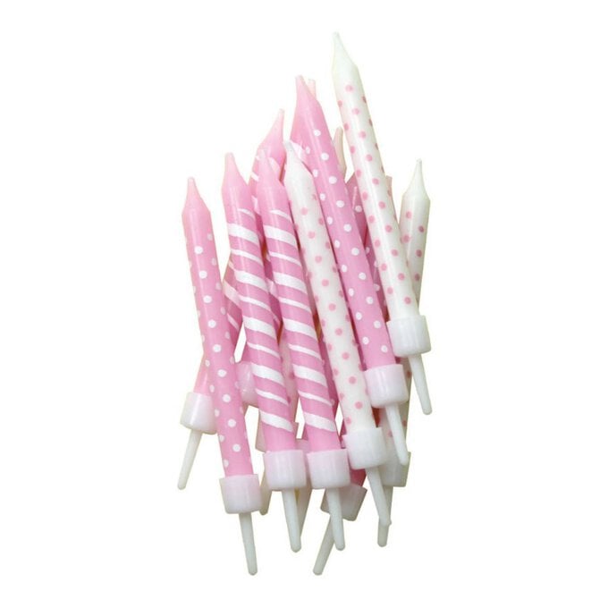 Light Pink Dot and Stripe Candles 12 Pack image number 1