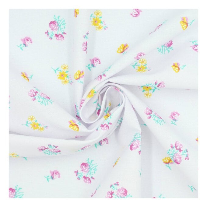 Pink and Yellow Floral Polycotton Fabric by the Metre image number 1