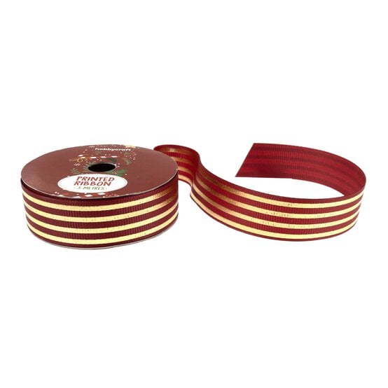 Golden Ribbo Gold Stripe Printed Ribbon 20mm x 3m | Hobbycraft