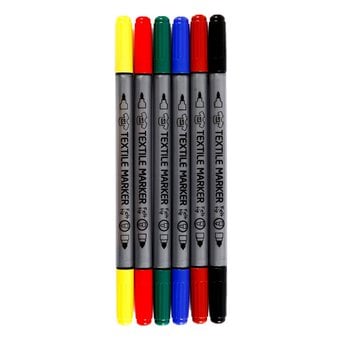 Assorted Double Tip Textile Markers 6 Pack