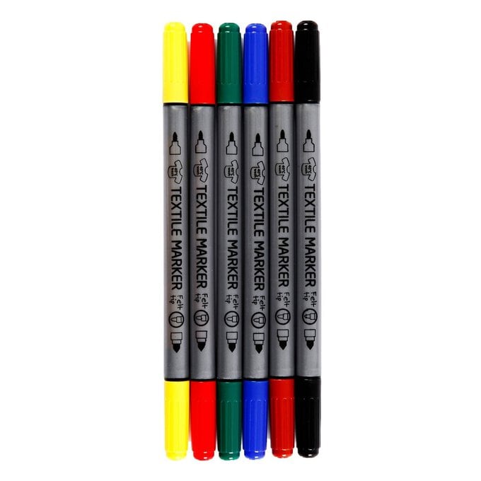 Assorted Double Tip Textile Markers 6 Pack image number 1