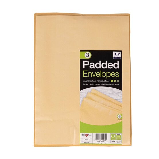 Brown Padded Envelopes 18cm x 26.5cm 3 Pack  image number 1
