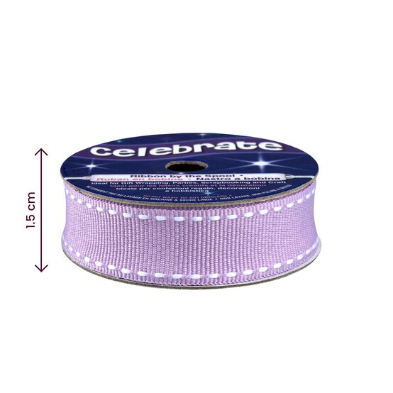 Lavender Grosgrain Running Stitch Ribbon 15mm x 4m image number 4