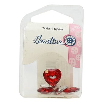 Hemline Red Crystal Heart Shaped Buttons 5 Pack image number 2