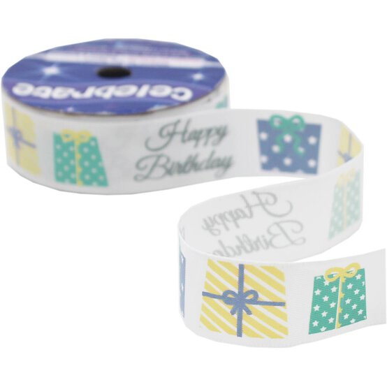 Blue Happy Birthday Satin Ribbon 19mm x 4m image number 3