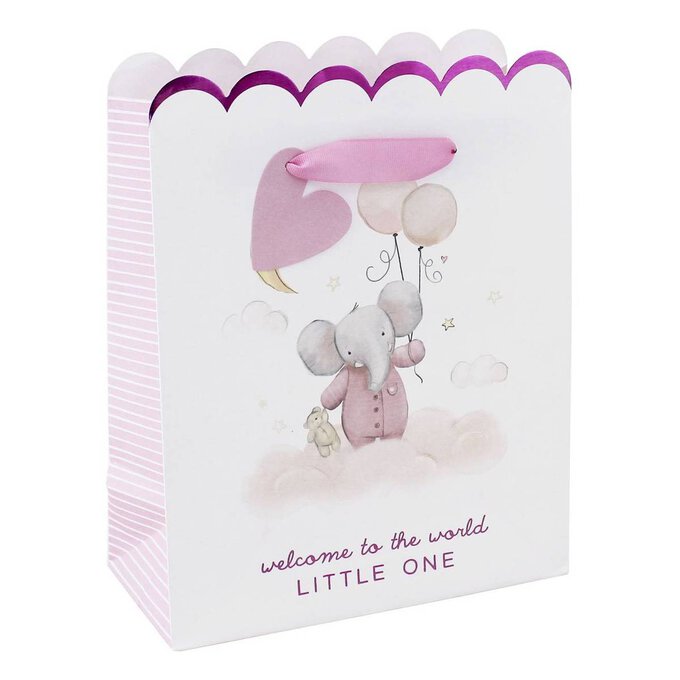 Pink Baby Elephant Gift Bag 25cm x 21cm Hobbycraft