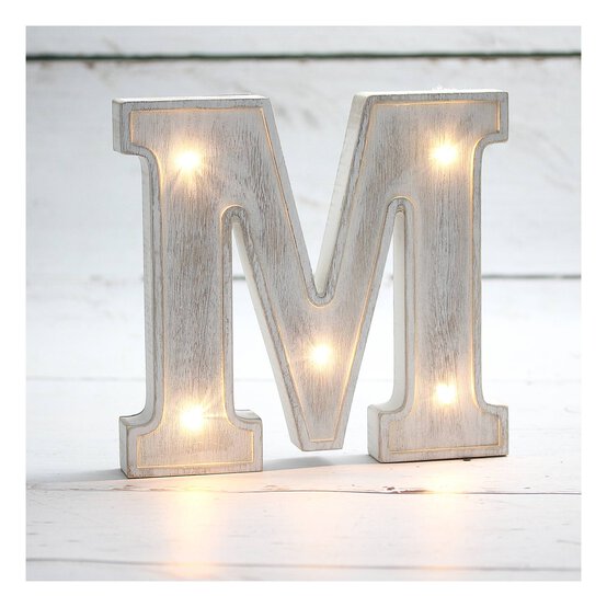 White-Washed Wooden LED Letter M 21cm image number 1
