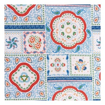 Island Haven Blue Mosaic Scarf Cotton Fabric by the Metre