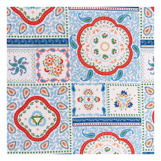 Island Haven Blue Mosaic Scarf Cotton Fabric by the Metre image number 2