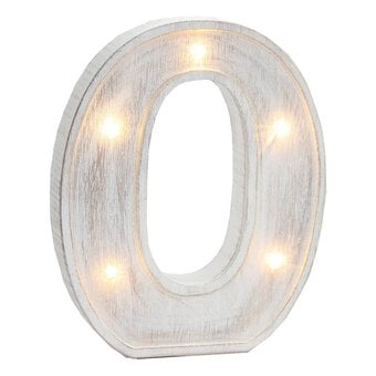 White Washed Wooden LED Letter O 21cm