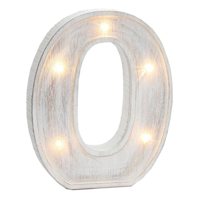 White Washed Wooden LED Letter O 21cm image number 1