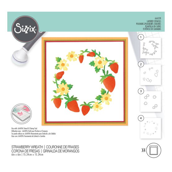 Sizzix Strawberry Wreath Layered Stencils A6 4 Pack image number 1