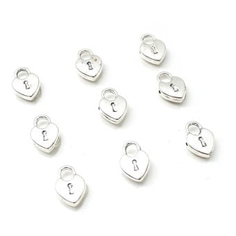 Silver Heart Lock Metal Charms 9 Pack image number 2