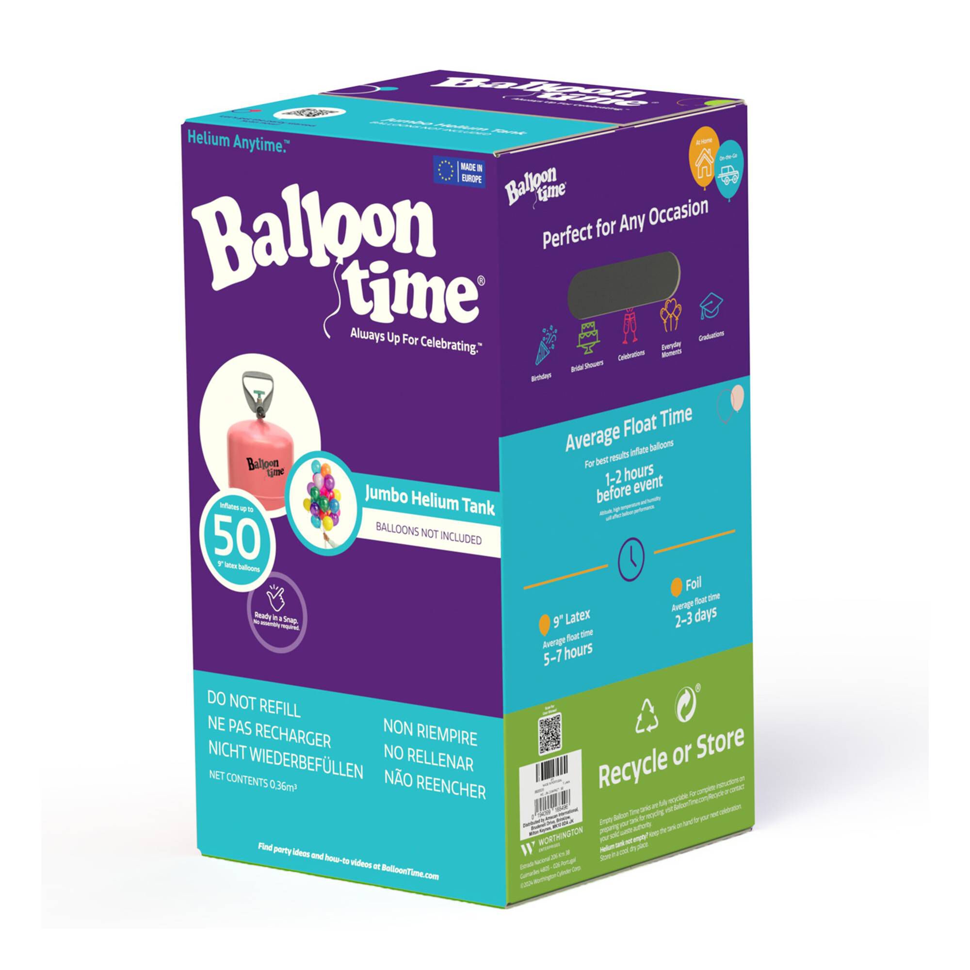 Balloon Time Helium 50 Balloon Canister Hobbycraft