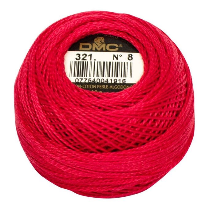 DMC Red Pearl Cotton Thread on a Ball Size 8 80m (321) image number 1