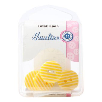 Hemline Yellow Novelty Stripey Button 6 Pack