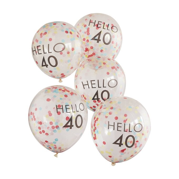 Ginger Ray Hello 40 Milestone Confetti Balloons 5 Pack image number 1