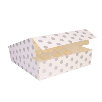 Silver Polka Dot Cupcake Box 12 Wells