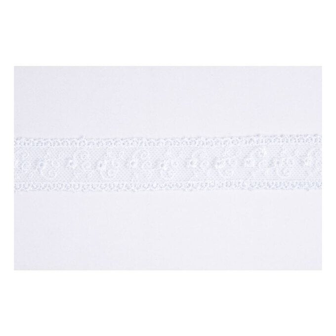 White Embroidered Tulle Lace Trim by the Metre image number 1