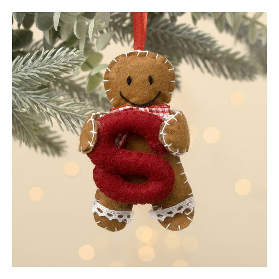 Hanging Gingerbread Felt Letter S Decoration image number 1