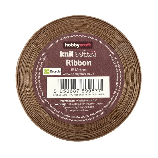 Tan Gold Satin Ribbon 9mm x 15m image number 2