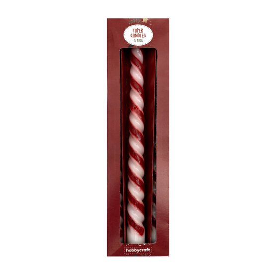 Red and White Spiral Taper Candles 3 Pack image number 4