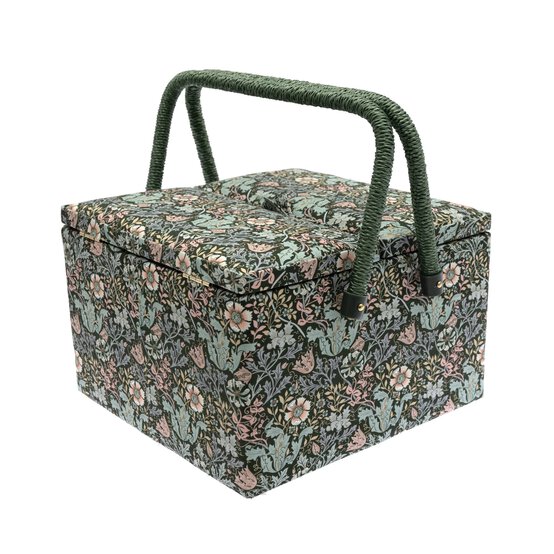 Floral Wood Block Twin Lid Sewing Box image number 1