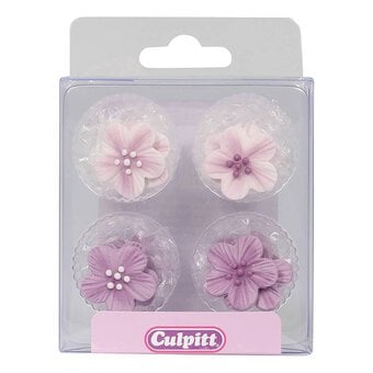 Culpitt Lilac Brushed Flower Sugar Toppers 12 Pack